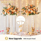 Nuptio Gold Vases for Centerpieces Wedding with Acrylic Panel - 2 Pcs 31.5 inch Tall Metal Flower Vase Flowers Stand - Elegant Bulk Weddings Decoration Table Geometric Centerpiece for Party Tables - size: 31½ inch Tall