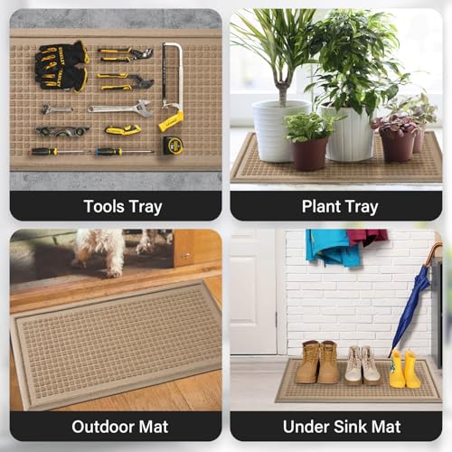 HIYARD Boot Tray for Entryway, Non-Slip Shoe Tray Drying Mat, Waterproof Boot Mat for Muddy Boots, Heavy Duty Shoe Storage Trays, Indoor/Outdoor Use, 16x47 inches, Beige - color: Beige, size: 16" x 47"