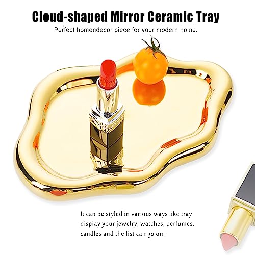 Ceramic Jewelry Dish for Women, Jewelry Tray Trinket Dish, Irregular Cloud Shape Ceramic Plate, Watch Keys Tray Ring Dish Holder for Mother's Day/Christmas/Thanksgiving/Birthday Gift(Gold) - color: Gold