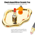 Ceramic Jewelry Dish for Women, Jewelry Tray Trinket Dish, Irregular Cloud Shape Ceramic Plate, Watch Keys Tray Ring Dish Holder for Mother's Day/Christmas/Thanksgiving/Birthday Gift(Gold) - color: Gold