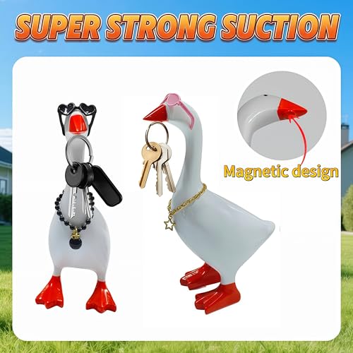Desk Mini Goose Key Holder 7 Inch, Resin Magnetic Goose Statue with 15 Accessories, Cute Desktop Figurine Keychain Hanger, Home Office Table Bedroom Decor, Funny Housewarming Gift