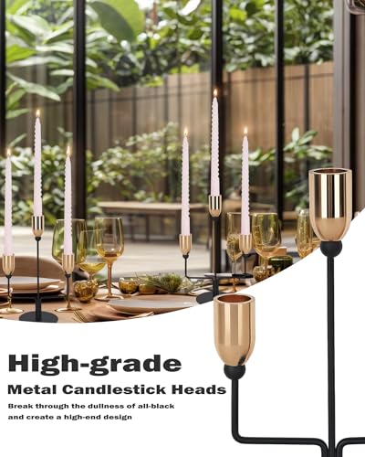 Metal Triple Taper Candle Holder, Modern Gold & Black Candle Holder with Stable Base, Decorative Candle Stand for Home Decor, Wedding, Dining, Party, Anniversary - size: ZTA-Three-arm
