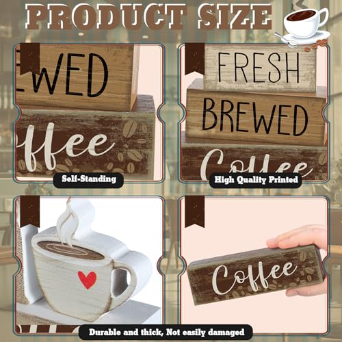 Yuntau 5 Pcs Wooden Coffee Bar Decor Cocoa Tiered Tray Decor Rustic Wood Bar Sign Gift Farmhouse Table Top Centerpiece Stacks Block Sign for Home Shelf Mantel Kitchen - style: Coffee Bar