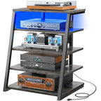 Armocity 5-Tier AV Media Stand with Power Strips, Media Console with LED Lights, Audio Tower Rack with Adjustable Shelves, Stereo Stands and Racks, 40.8'', Grey Oak - color: Grey Oak, size: 40" (H)