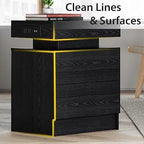 LIKIMIO Night Stand with Charging Station, Modern Black Nightstand with LED Light and Drawers, Bedside Tables/End Table for Bedroom - color: Black