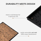 Anji Mountain AMB0BT2F-003 Black Rubber Boot/Shoe Tray with Coir, Fits 2 Pair (24.5" Wide), Tan & Black Insert - color: Tan and Black Insert, size: 24" x 14" x 1.5"