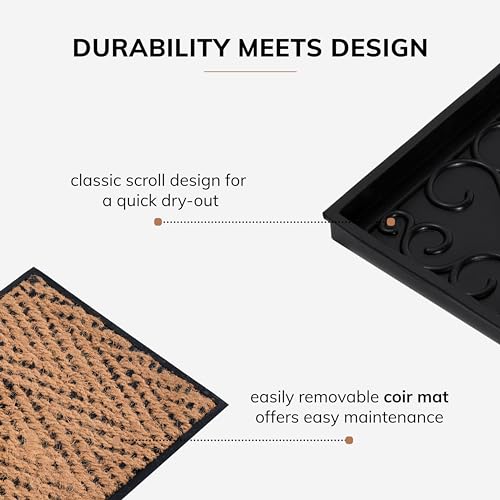 Anji Mountain Heavy Duty Waterproof Wooden Shoe Storage Mat Organizer/Boot Storage Tray Multi Use for Entryway with Coir, Tan and Black Insert, 1 Tier, Fits 2 Pair (26.5" Wide) - color: Tan and Black, size: 1 Tier, Fits 2 Pair, style: Tan and Black