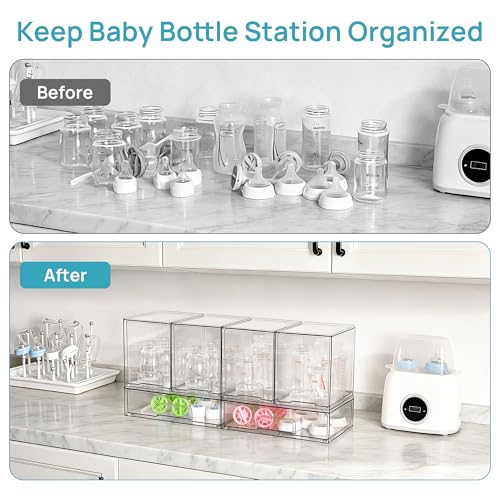Vtopmart 6 Pack Clear Baby Bottle Organizer Set, Stackable Storage Drawers Ideal for Kichen Countertop, Vanity, Bathroom, Cabinet, Pantry Organization - style: 4 High+2 Wide