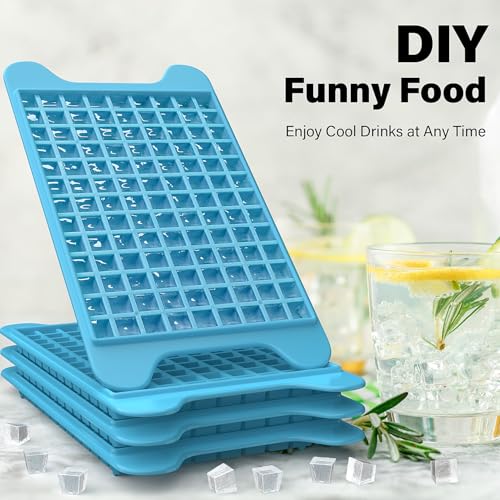 Mini Ice Cube Tray for Freezer: FDDBI Small Ice Trays for Freezer with Bin - 117×4PCS Easy Release Nugget Ice Tray - Crushed Ice Tray with Container - color: Cool Blue