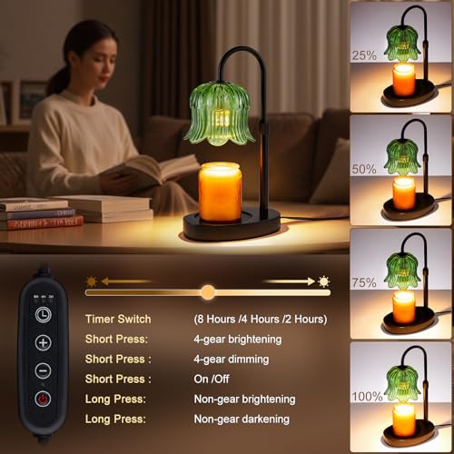 Candle Warmer Lamp Adjustable Timer Electric－Green Flower-Shaped Wax lamp - color: Green