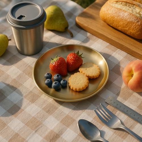 Stainless Steel Gold Plates 2 Set Round Stainless Steel Dinner Dishes Metal Trays 5.5 Inch Great for Picnic,Outdoor Camping Plate,Shatterproof, Dishwasher Safe - size: Gold 5.5 Inch