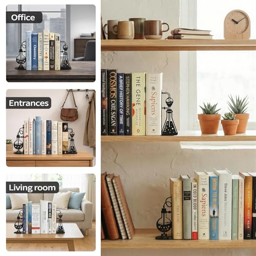 Chemistry Metal Bookends for Shelves, Experimental Bookends Decor for Chemistry Classroom Laboratory Bookshelf, Ideal Chemistry Gift for Nerds Chemistry Teachers Friends Professors Graduates Scientist - color: Black Chemistry