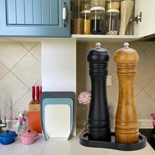 Black Salt and Pepper Mill Tray, Pepper Grinder Wood Rest, Work Surface and Dining Table Protector (Pepper mill not included) - color: I Black Colours Mill Rest