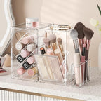 INVSSENE Stackable Makeup Organizer Countertop, Storage Perfume Skincare Cosmetic Lipstick Face Mask Makeup Brush Palettes, Ideal for Vanity Bathroom Counter - color: 3513 Clear