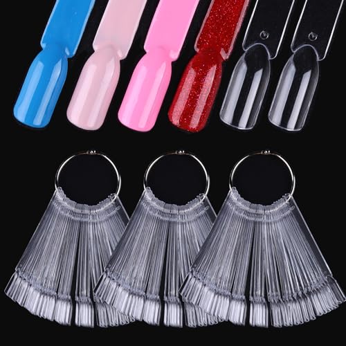 150 Pcs Nail Swatch Sticks with Ring, Clear Fan-shaped Nail Art Tips False Nail Sample Sticks, Nail Art Polish Practice Color Display Board Nail Supplies for Home or Salon Use - color: Clear Square Shaped