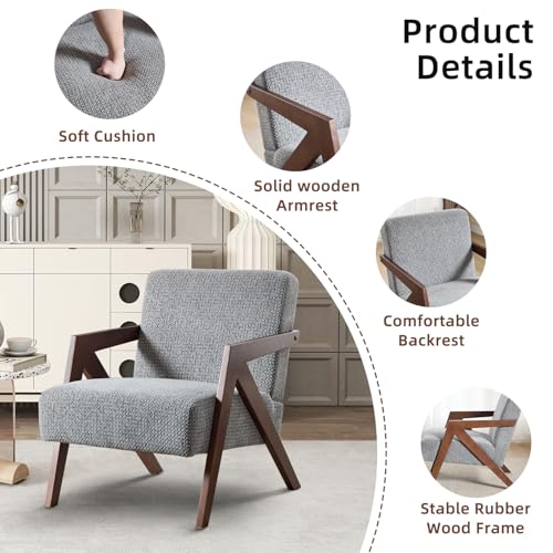 INZOY Mid Century Modern Accent Chair with Wood Frame, Upholstered Reading Armchair with Soft Linen Fabric, Accent Chair for Living Room Bedroom Apartment, Easy Assembly, Blue - color: Chenille Blue