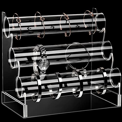 Clear Acrylic Bracelet Holder with 3 Tier Racks, Jewelry Organizer Stand and Display Jewelry Organizer for Wrist Watch