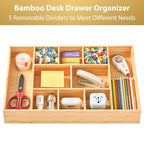 Umilife Extra Large Bamboo Desk Drawer Organizer, Wood Junk Organizer Tray with Adjustable Dividers, Anti-Skip Storage Organization in Office Bathroom Drawer for Vanity, Makeup, 17" x 12" - size: 17"x12"