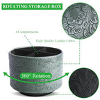 lizimandu Round Leather Art Supply Organizer,Remote Control Holder,360 Degree Spinning,Multi-Functional Pencil Holder,4 Compartments Desktop Stationary Organizer(1-Carved Cooper Green) - color: 1-Carved Cooper Green