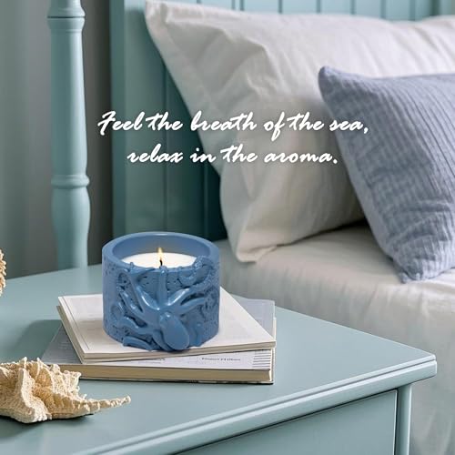 Hodao Oceanic Serenity Handcrafted Aromatherapy Box with Candle & Decor – Beach Rock Sculpture with Sea Turtle, Seashells, for Home, Bathroom, Yoga Room Decor (Blue-Octopus) - color: Blue-octopus