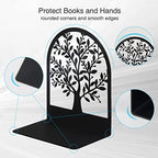 Book Ends, Metal Bookend, Tree of Life Bookend for Shelves, Home Decorative Bookends for Heavy Books, Black Non-Skid Book Stopper, 7 x 5.5 x 3.5 inch (1 Pair)