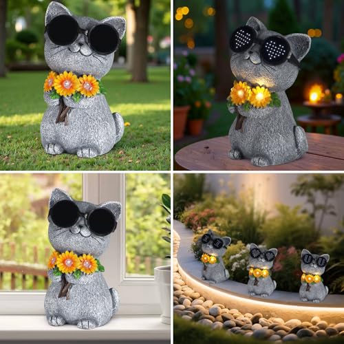 Solar Garden Statues Cat with Daisy and LED Lights Birthday Gifts for Women Mom Grandma Solar Outdoor Decor for Patio Backyard Yard Lawn Decoration-Unique Housewarming Gifts - style: Cat