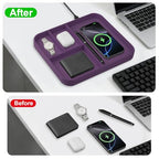 VOVIPO Faux Leather Valet Tray,with 2 in 1 Wireless Charging Compitable With iPhone/17/16/15/15 Plus/15 Pro/15 Pro Max/14/13/12/Wireless earphones,Office/Home Desk Organizers Tray-Purple - color: Purple