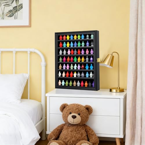 VERANI Minifigure Display Case - Miniature Action Figure Display Box - Wall Mount Figures Memorabilia Display Cabinet for with Uv Protected Anti Fade 92% Clear for Small Objects Lockable Large Black - size: Large Black