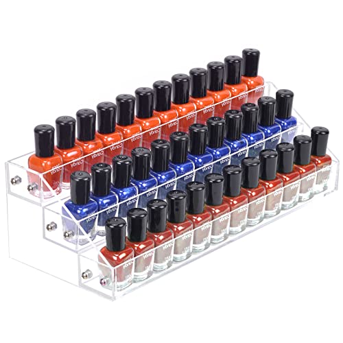 BTremary 3 Packs Clear Nail Polish Organizer Holder Shelf Rack, Acrylic Display Stand For Sunglasses Paint Essential Oils, Makeup Holder, Nail Poliahes Storage to 36 Bottles (Fit 1-2oz Bottles) - size: 3 Tiers Tabletop Rack