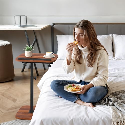 TV Tray Table, Adjustable Height, Flip-Top, Snack Side Table with 360° Swivel and 180° Tilt, C Shaped End Table for Couch, Sofa, Bed, Recliner, Walnut - color: Walnut