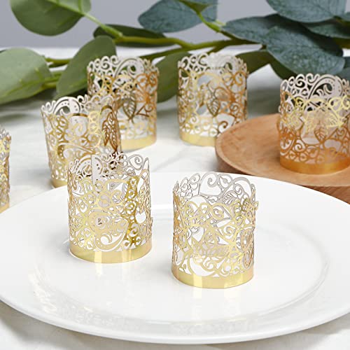 LOVEINUSA 48pcs Votive Candles Holders Wraps, Gold Tea Light Candle Fairy Home Decoration (No Bottom) - color: Gold