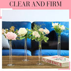 6 Pcs Cylinder Bud Vases for Centerpieces, 7.9" Acrylic Clear Small Tall Slim Flower Vases for Single Rose, Home Aesthetic Wedding Table Decorations for Party Desk Decor