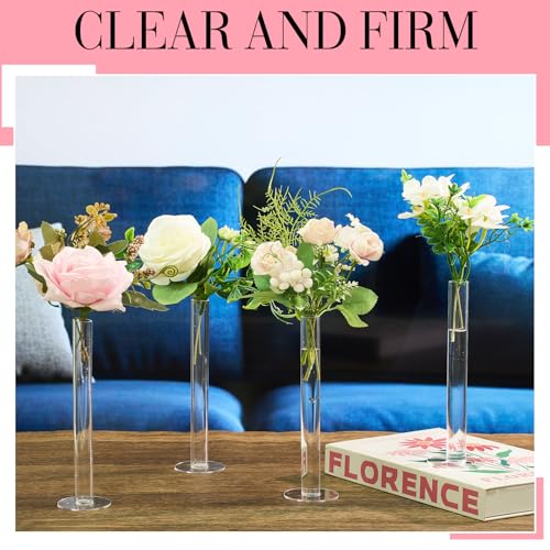 6 Pcs Cylinder Bud Vases for Centerpieces, 7.9" Acrylic Clear Small Tall Slim Flower Vases for Single Rose, Home Aesthetic Wedding Table Decorations for Party Desk Decor