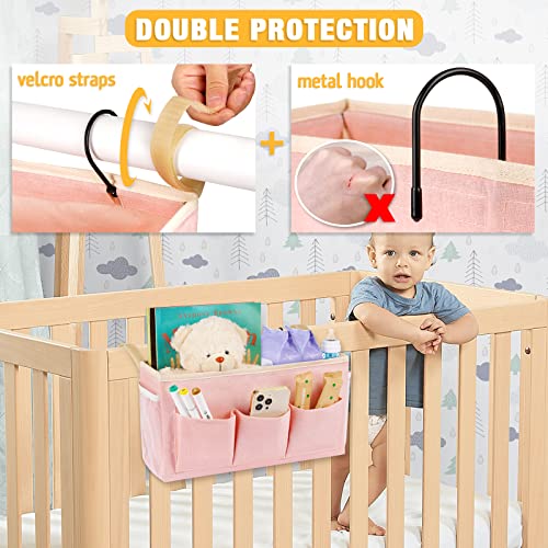 Lilithye Bedside Organizer with Fixed Straps and Water Bottle Holder for Home, College, Dorm, Bunk, Hospital, Crib, Bed Rails - Pink - color: Pink