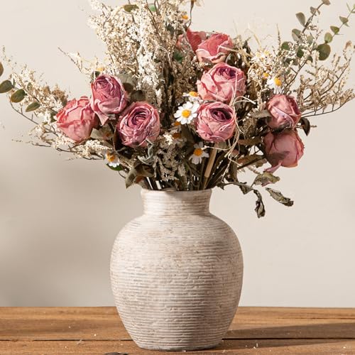 Vanselia Ceramic Flower Vase Home Decor - Small Farmhouse Table Vases Rustic Vintage Living Room Kitchen Bedroom Decorations for House Book Shelf Office Coffee Desk Dining Fireplace (6" Retro) - color: Retro-6" Xs