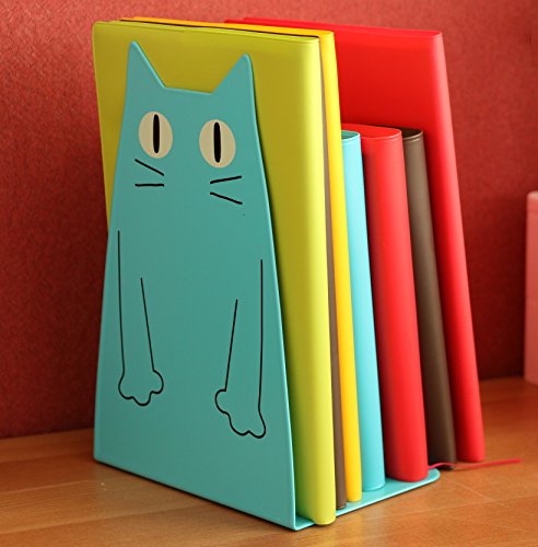 TOBSON Cute Cat Heavy Duty Bookend Nonskid Bookends Art Decoration,A Pairs(Blue) - color: Blue