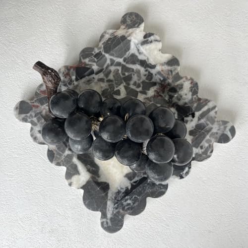 Vintage Natural Marble Tray Small Ornaments Scalloped Tray Handmade Storage Dish for Counter, Vanity, Dresser, Nightstand and Desk (Black White Brown) - color: Black White Brown
