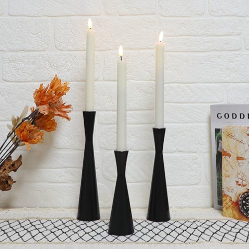 Set of 3 Taper Candle Holders Metal Candlestick Holders Table Mantel Decorative Candle Stand for Dinning,Party，Wedding,Home Decor(Matte Black) - color: Matte Black