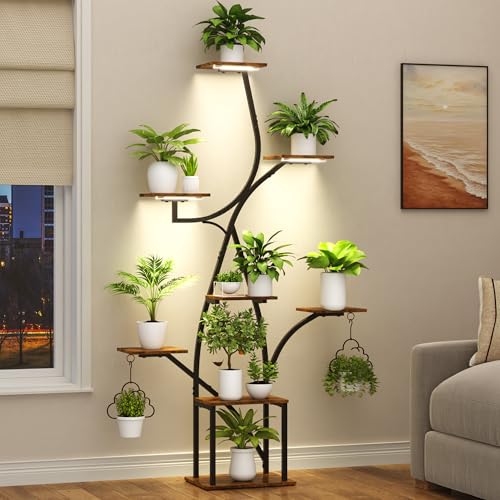 63" Plant Stand Indoor with Grow Lights 8 Tier Indoor Plant Shelf Y Shape Plant Shelf for Indoor Plant Multiple Metal Corner Plant Stand Plant Holder Plant Rack Indoor - color: Monochromatic, size: Width-38 in