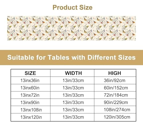 Retro Birds Floral Table Runner Colorful Cartoon Nature Birds Branches Printed Design Kitchen Dining Table Decoration for Home Party Decor Table Runners 13x36in - color: Beige-yellow, size: 13x36in