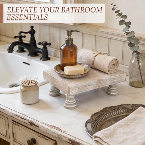 EOSAHR Farmhouse Wooden Riser Display Stand for kitchen Counter Decor : Wood Tray for Display Your Home Decorations and Uniquely Pedestal Stand - Bathroom Counter Tray and Kitchen Decor (Natural Wood) - color: Natural Wood - Paulownia Wood