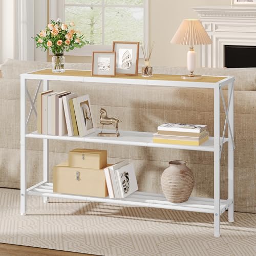 Hoctieon Industrial Console Table, 3 Tier Entryway Tables, Hallway Desk, Narrow Sofa Tables with Shelves, Entrance Table for Entryway, Living Room, Foyer, Hallway, Office, Oak Beige - color: Oak Beige