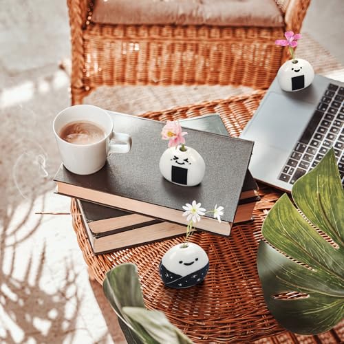 12 Pcs Cute Handmade Mini Flower Vase, Ceramic Rice Ball Japanese Onigiri Miniature Vases for Home Room Table Decoration Japanese Craft Gift