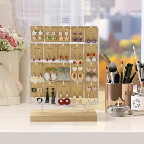 Earring Display Stand for Selling,Earring Display for Vendors, Wood Earring Rack Tower Display Holder Stand with Card (4 Tier,20 Hooks, White) - color: White