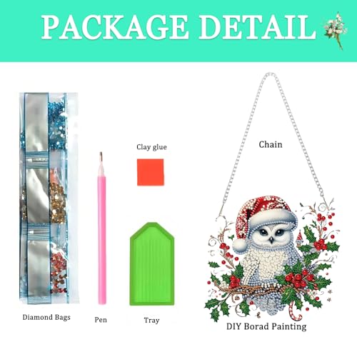 Auremi Christmas Diamond Art Painting Pendant Kits with Chain,5D Owl Diamond Art Hanging Kit DIY Diamond Crystal Window Door Hanging Pendant Kit for Adults Gift Wall Decor - color: Owl