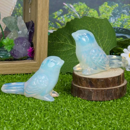 Opalite Crystal Bird Carving Hand Carved Gemstone Bird Figurine 2.4 Inch Polished Animal Sculpture Healing Stone Home Office Desk Decoration Gift Collection - color: Opalite Bird