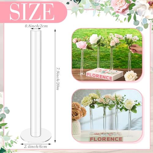 6 Pcs Cylinder Bud Vases for Centerpieces, 7.9" Acrylic Clear Small Tall Slim Flower Vases for Single Rose, Home Aesthetic Wedding Table Decorations for Party Desk Decor