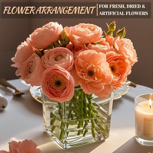 CONNOO 6 Pack Square Glass Vase 5" x 5" x 5", Clear Bulk Flower Vases for Centerpieces, Square Glass Cube Vase Floating Candle Holders for Wedding Party Home Decor - size: 6 Pack 5 Inch
