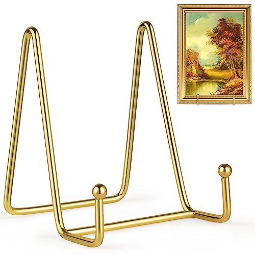 Mocoosy 2 Pack 4 Inch Gold Plate Stands for Display, Metal Square Wire Easel Stand, Plate Holder Display Stands, Picture Frame Stands for Display Photos, Decorative Platter, Book and Table Top Arts - color: Gold, size: 4 Inch