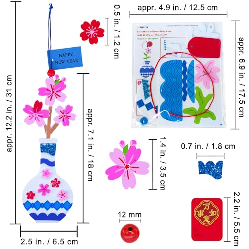 Winlyn 24 Sets Chinese New Year Decorations DIY Ming Vase with Flower Ornaments Craft Kits Peony Orchid Flower Foam Stickers Arts and Crafts for Kids Asian Oriental Classroom Activities Party Favors